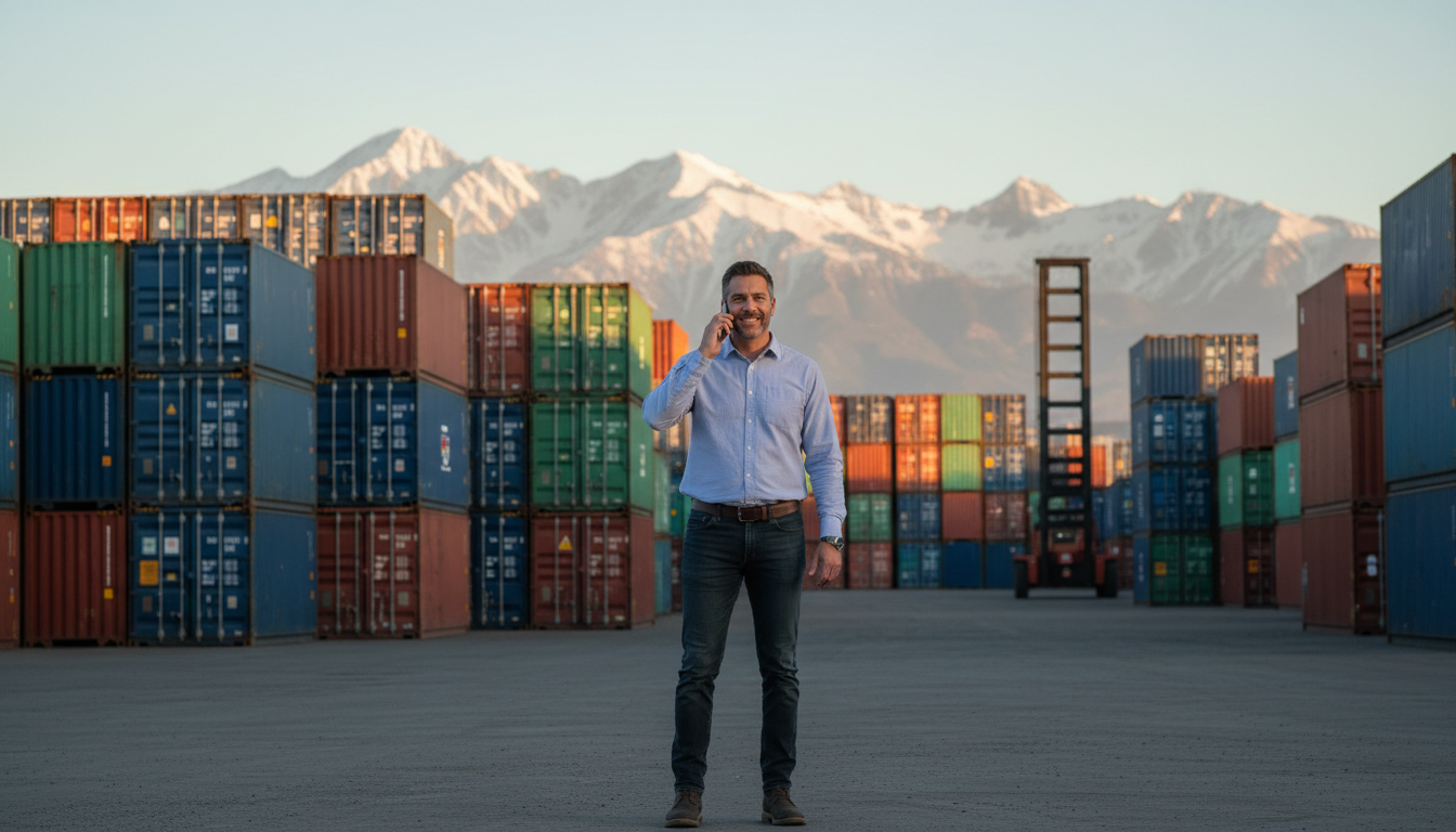 Container company owner introducing himself to camera at his yard